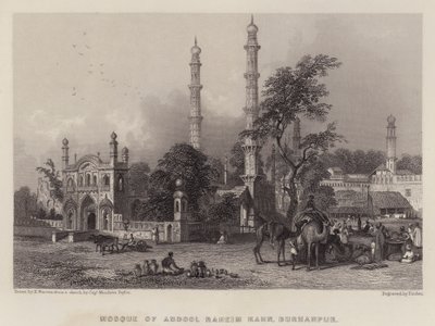 Moskeen til Abdul Rahim Khan, Burhanpur (farge litho) av Henry (after) Warren