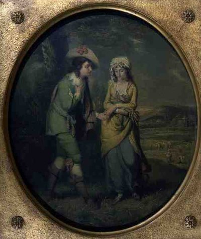 The Courtship (olje på lerret) av Henry (attr) Walton