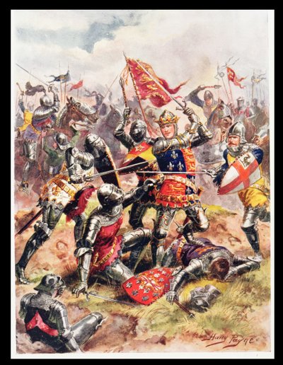 Kong Henry V (1387-1422) kjemper med heroisk tapperhet, illustrasjon fra 