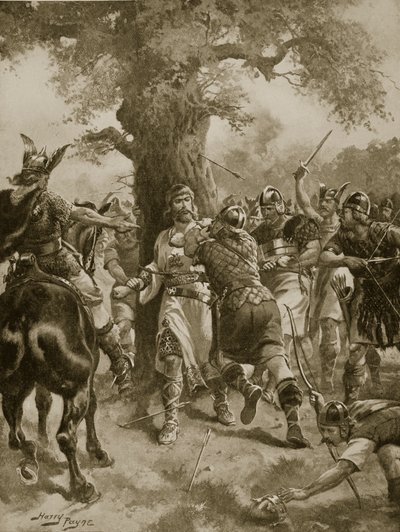 St. Edmund Slain by the Danes, 870 AD, illustrasjon fra 
