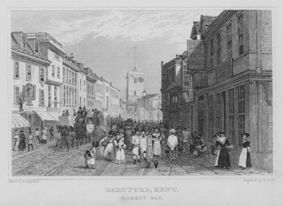 Markedsdag, Dartford, Kent (gravering) av Henry Adlard