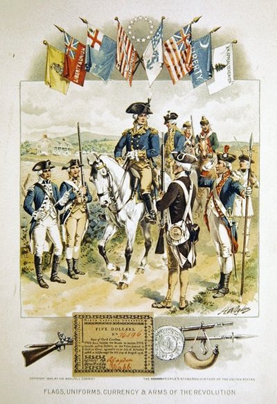 American Flags, Uniforms, Currency & Arms of the Revolution, illustrasjon fra 