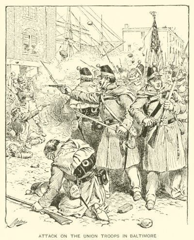Angrep på unionstroppene i Baltimore (litho) av Henry Alexander (after) Ogden