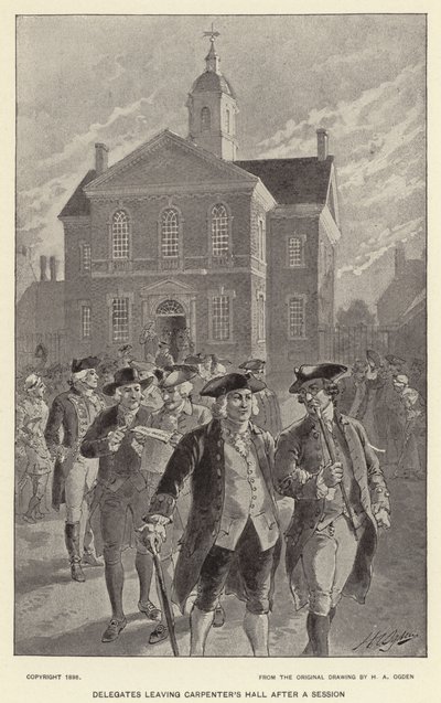 Delegater som forlater Carpenter's Hall etter en økt (litho) av Henry Alexander (after) Ogden