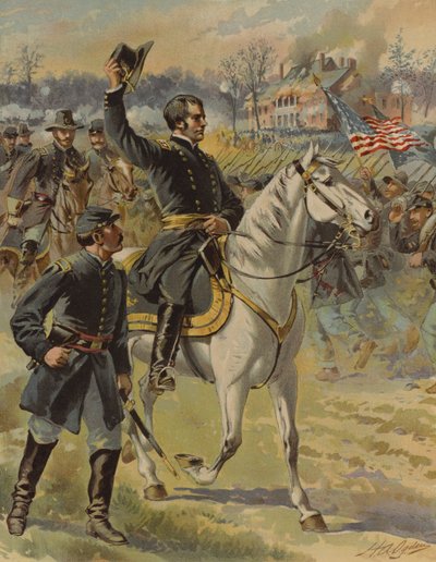 General Hooker i slaget ved Chancellorsville, Virginia, amerikansk borgerkrig, 3. mai 1863 (chromolitho) av Henry Alexander (after) Ogden