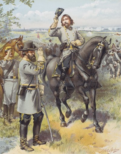 General Pickett tar ordre fra General Longstreet, slaget ved Gettysburg, 3. juli 1863 (farge litho) av Henry Alexander (after) Ogden