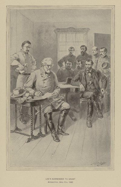 Lees overgivelse til Grant, Appomattox, Virginia, 9. april 1865 (litho) av Henry Alexander (after) Ogden