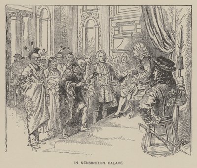 Mottakelse av Creek-indianere av kong George II på Kensington Palace av Henry Alexander (after) Ogden