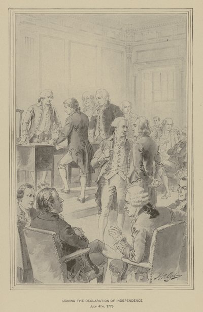 Signering av uavhengighetserklæringen, 4. juli 1776 (litho) av Henry Alexander (after) Ogden