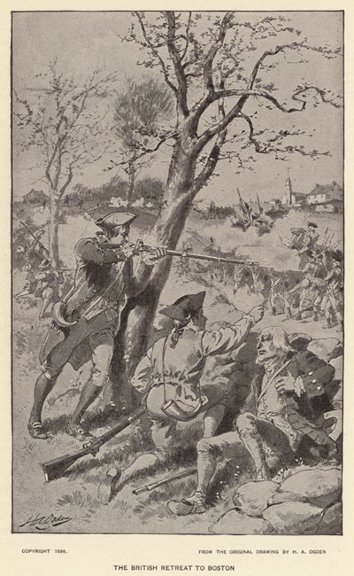 British Retreat til Boston (litho) av Henry Alexander (after) Ogden