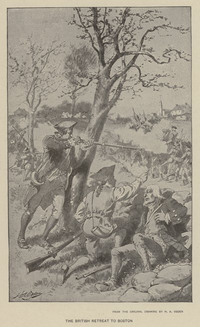 Britene trekker seg tilbake til Boston (litho) av Henry Alexander (after) Ogden