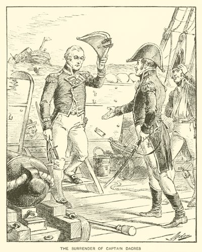 Kaptein Dacres overgivelse (litho) av Henry Alexander (after) Ogden
