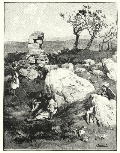 Et gammelt landemerke i Libanon (litho) av Henry Andrew Harper