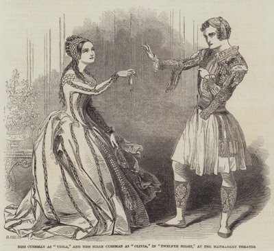Miss Cushman som Viola, og Miss Susan Cushman som Olivia, i Twelfth Night, på Haymarket Theatre av Henry Anelay