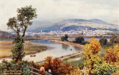 Barnstaple, fra elven (fargelitografi) av Henry B. (after) Wimbush