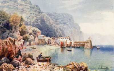 Clovelly (fargelitografi) av Henry B. (after) Wimbush