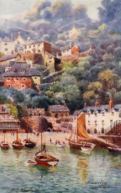 Havnen, Clovelly (fargelitografi) av Henry B. (after) Wimbush