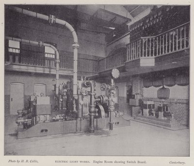 Maskinrom som viser sentralbord, Electric Light Works, Canterbury, Kent (s/h-bilde) av Henry Beauchamp Collis