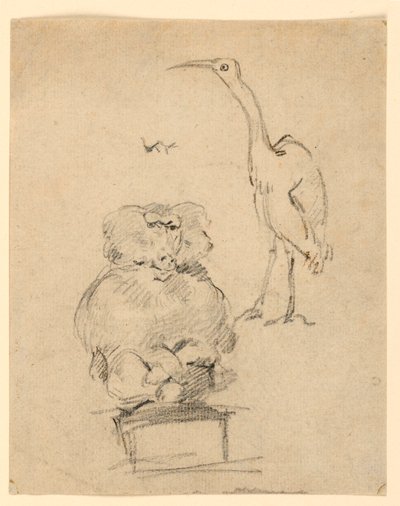 Studier av en hegre og en ape av Henry Bernard Chalon
