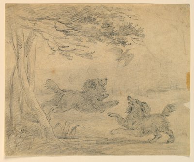 Studie av to spaniels i en park av Henry Bernard Chalon