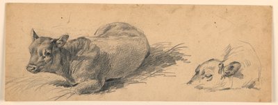 Studie av en ung okse som ligger i en eng av Henry Bernard Chalon