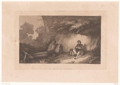 Rotswand møtte rustende mann Den vernepliktiges hvile. (tittel på objekt) Kunstneren. (serietittel) av Henry Berthoud
