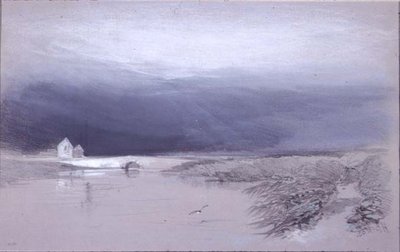 Landskap med elv og bro: Regn kommer på av Henry Bright