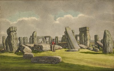 Stonehenge fra W.S.W., viser ruiner med soldat, 1824-1839 av Henry Browne