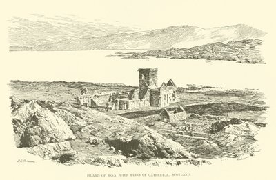 Øya Iona, med ruinene av katedralen, Skottland (gravering) av Henry Charles Brewer