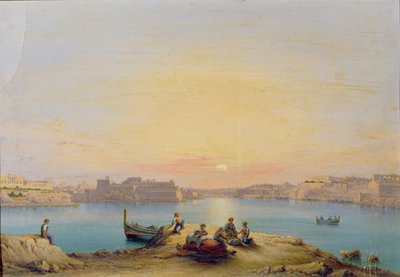 Valletta havn ved solnedgang av Henry Charles Ferro