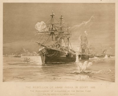Bombardement av Alexandria av den britiske flåten under opprøret til Ali Pasha, Egypt av Henry Charles Seppings Wright