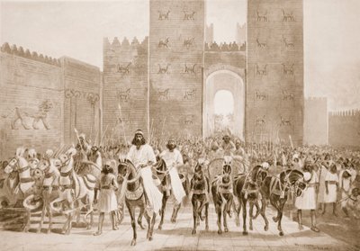 Kyros inntog i Babylon, illustrasjon fra 'Hutchinson's History of the Nations' av Henry Charles Seppings Wright