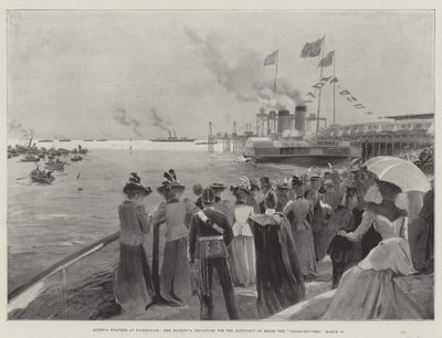 Dronningens vær ved Folkestone, Hennes Majestets avgang til kontinentet om bord på Calais-Douvres, 11. mars av Henry Charles Seppings Wright