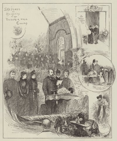 Skisser ved åpningen av Victoria Hall, Ealing av Henry Charles Seppings Wright