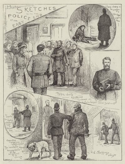Skisser med politiet på East End av Henry Charles Seppings Wright