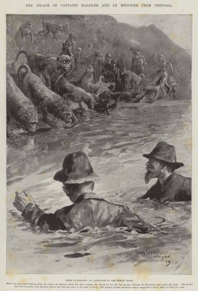 The Escape of Captains Haldane and Le Mesurier from Pretoria av Henry Charles Seppings Wright