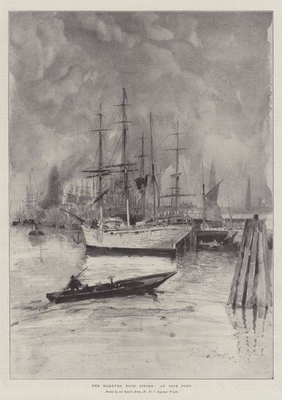 Hamburg Dock Strike, en ledig havn av Henry Charles Seppings Wright