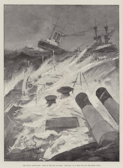 Sjømanøvrene, utsikt over baugen til HMS Repulse in a Head Sea utenfor den irske kysten av Henry Charles Seppings Wright