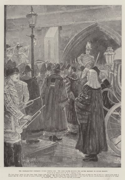 Proklamasjonsseremonien i Temple Bar, Lord Mayor leser brevet brakt av Rouge Dragon av Henry Charles Seppings Wright