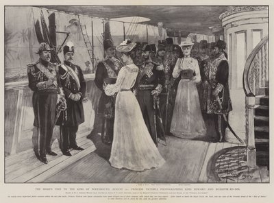 Shahs besøk til kongen i Portsmouth, 20. august, prinsesse Victoria fotograferer kong Edward og Muzaffir-ed-Din av Henry Charles Seppings Wright
