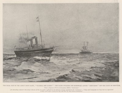 Prøveturen av Kongens nye yacht, Victoria og Albert, yachten som taler den hjemgående centurionen utenfor kysten av Portugal av Henry Charles Seppings Wright