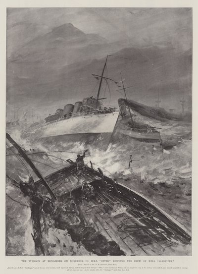 Tyfonen i Hong-Kong 10. november, HMS Otter reddet mannskapet på HMS Sandpiper av Henry Charles Seppings Wright