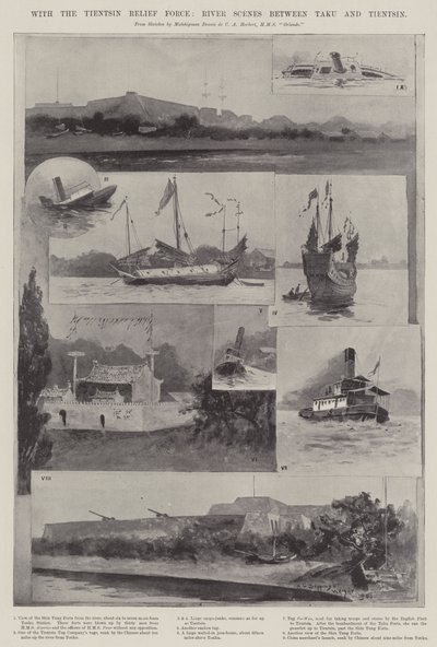 Med Tientsin Relief Force, elvescener mellom Taku og Tientsin av Henry Charles Seppings Wright