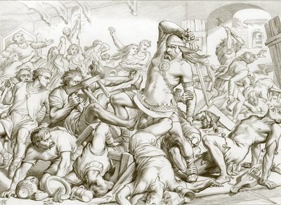 Hvordan Hereward renset Bourne for franskmenn (gravering) av Henry Courtney (after) Selous