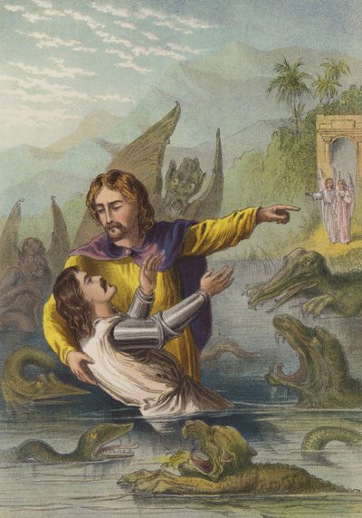 Krysser elven (chromolitho) av Henry Courtney Selous