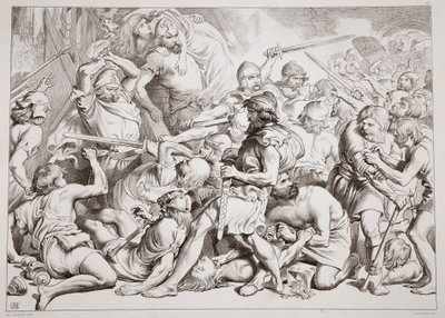 Hvordan Hereward redder Alftruda, illustrasjon fra Hereward the Great av Charles Kingsley, pub. 1870, gravert av CG Lewis (stålplategravering) av Henry Courtney Selous