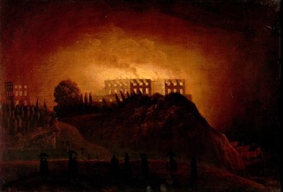 Nottingham Castle on Fire, 10. oktober 1831, midten av 1800-tallet av Henry Dawson