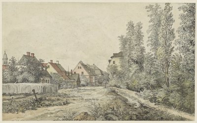 Landsbyvei med hus (i Tyskland?) av Henry Edridge
