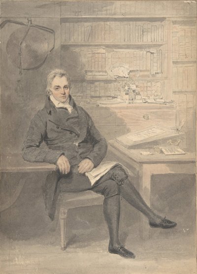 Portrett av en mann, sittende foran et skrivebord, 1795-1800. av Henry Edridge