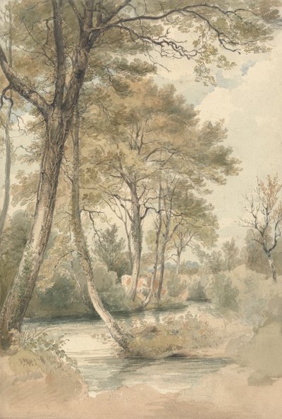 Strøm med trær og storfe nær Bromley Hill, Kent av Henry Edridge